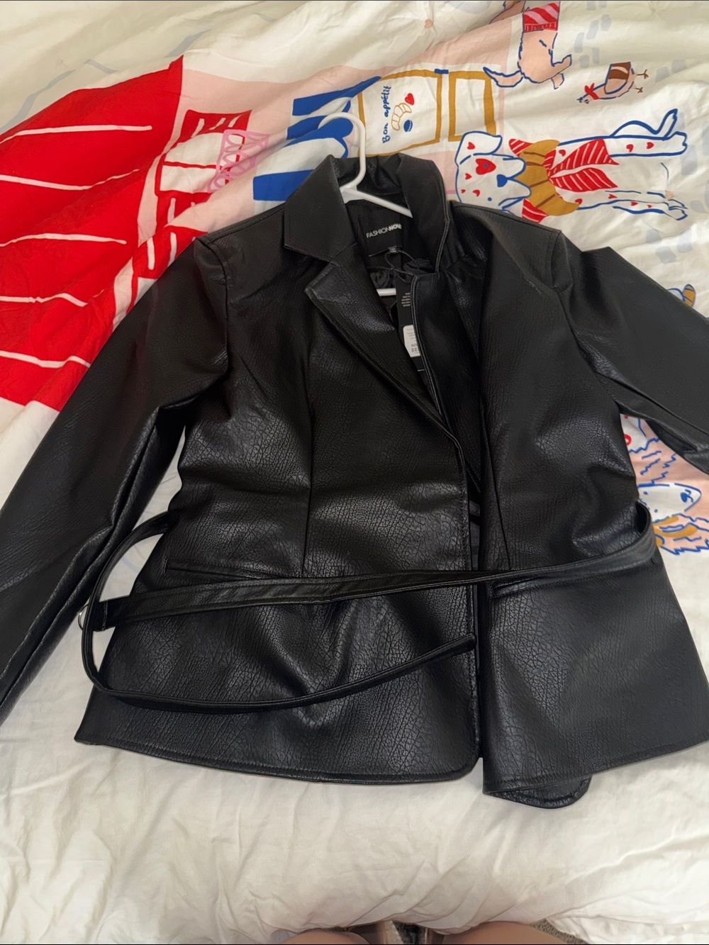 Fashion Nova Black Faux Leather Belted Jacket